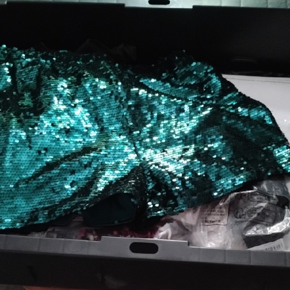 Sincerely Jules Teal Green Sequin High-Waist Shorts